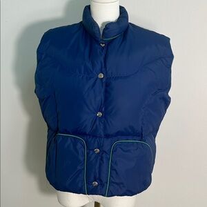 Vintage 80s Down Insulated Quilted Boxy‎ Puffer Vest Blue L Winter Outerwear